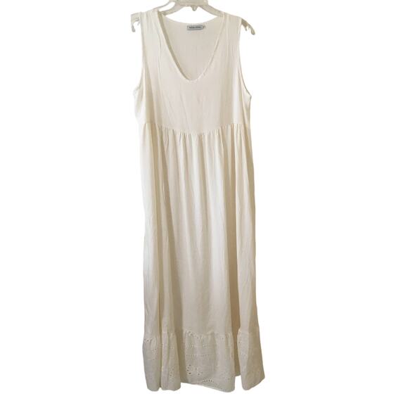 MISSLOOK Dresses & Skirts - MISSLOOK XL Sleeveless Sheer Cream Maxi Dress 9 /3/4” Islet Ruffle Hem